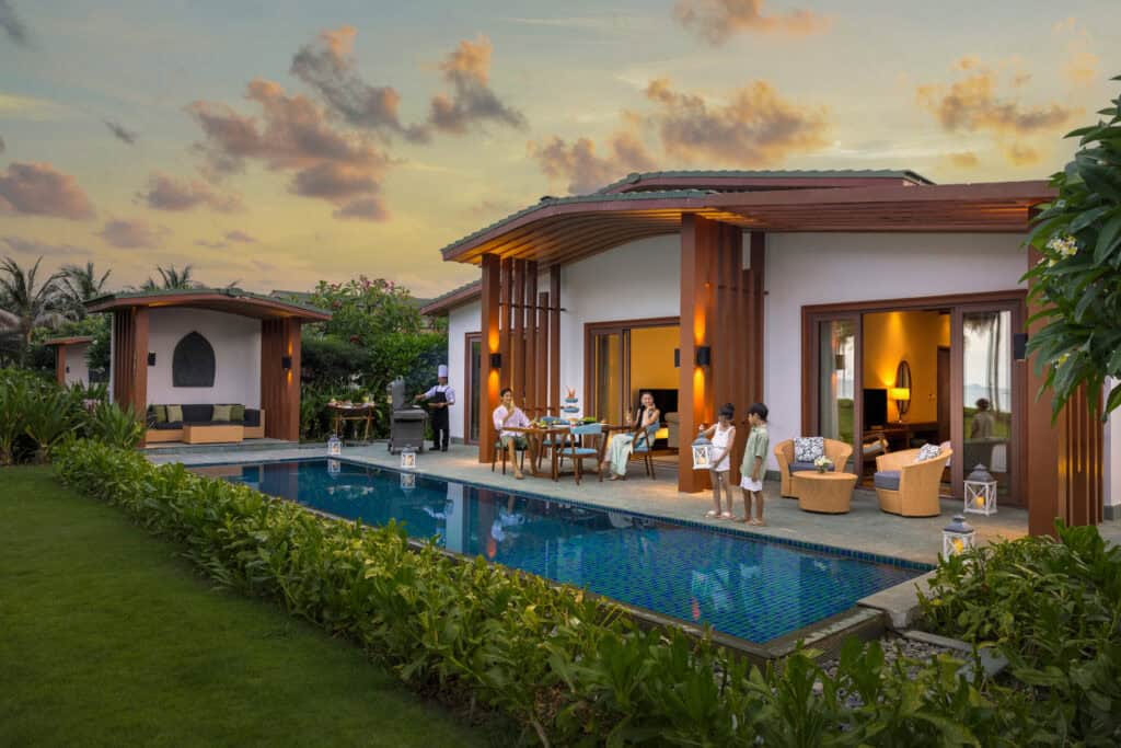 Our Beach Front 3 Bedroom Pool Villa offers premium living inside and out. The beautifully designed pool and terrace make the very best of Bai Dai Beach close by.