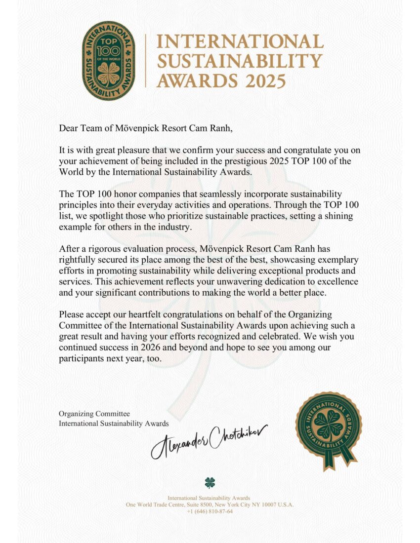 TOP 100 ISA WINNER _Mövenpick Resort Cam Ranh