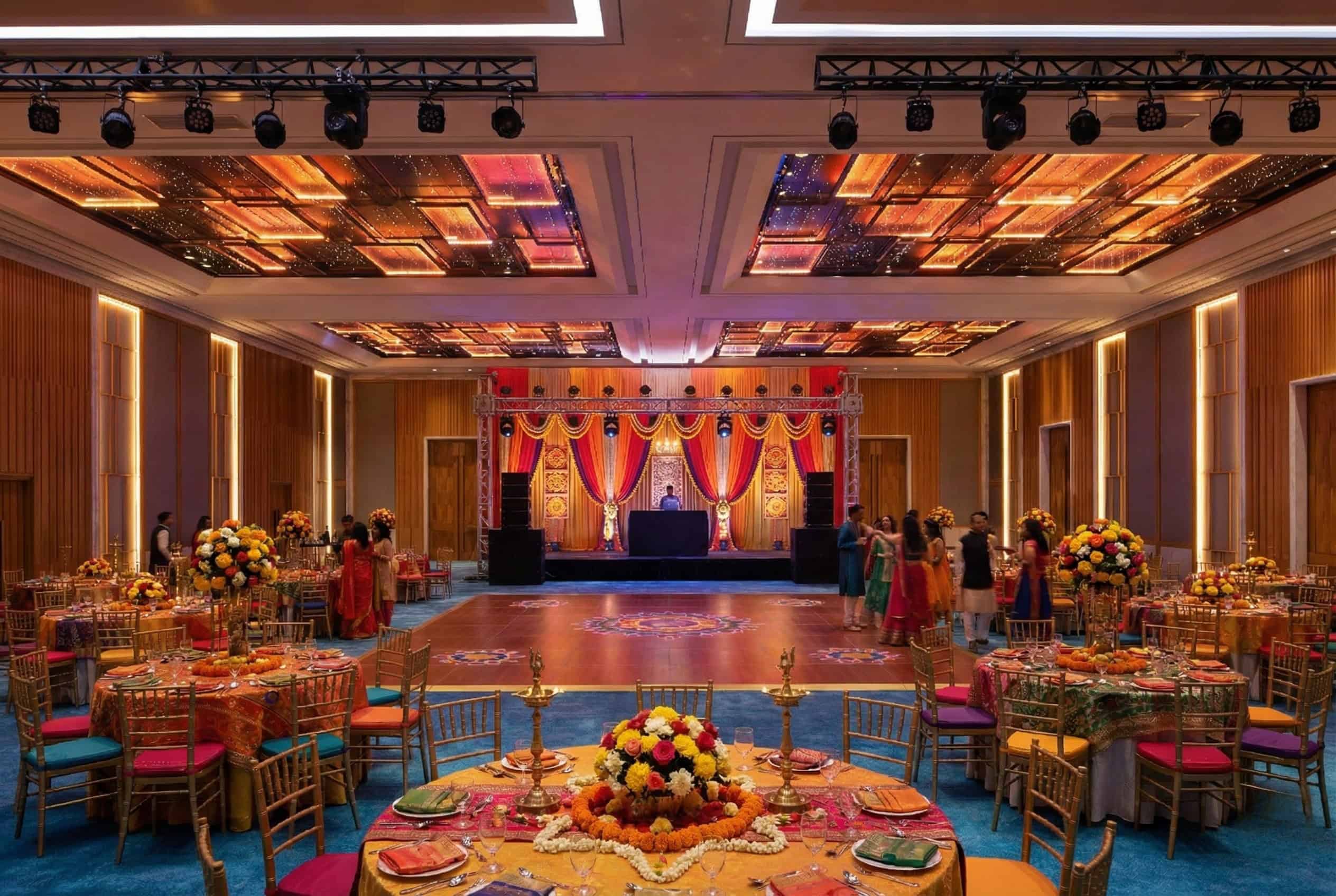 Grand ballroom Indian wedding Sangeet reception at Mövenpick Resort Cam Ranh, Vietnam